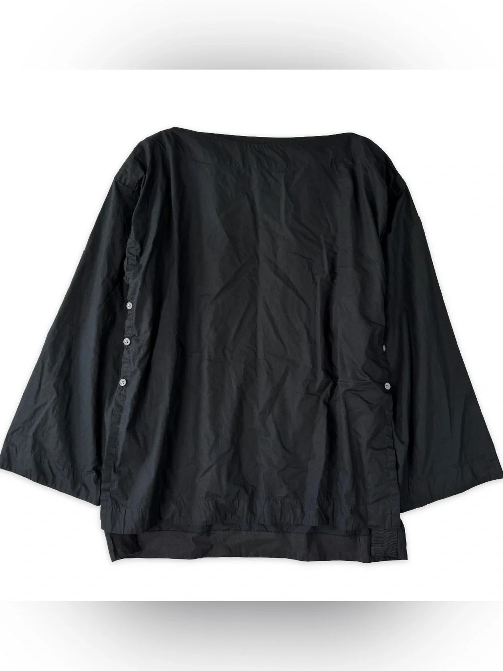 J.Crew Ciel Top Womens S Black Poplin Boatneck Side Button Waist Tie CI507 LS